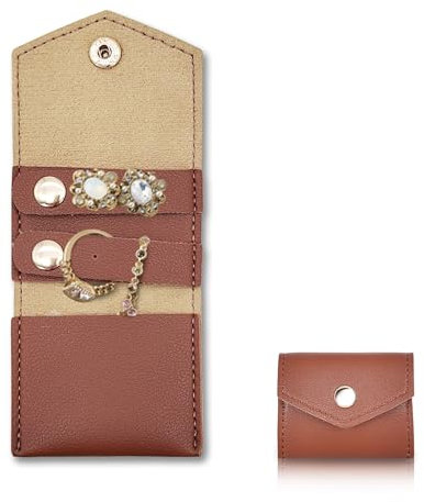 AfitLulu Rotolo Portagioie Pieghevole Gioielli Rotolo Organizzatore da Viaggio per Gioielli, Portatile Portagioie Organizzatore per Bracciali Orecchini Anelli Collane Gioielli (Marrone)