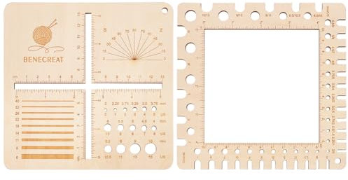 BENECREAT 2Pcs Wooden Swatch Gauge, Knitting Needle Gauge Rulers, Multifunction Knitting Tool for Counting Stitches, Spinners Yarn Measuring Crochet Accessories