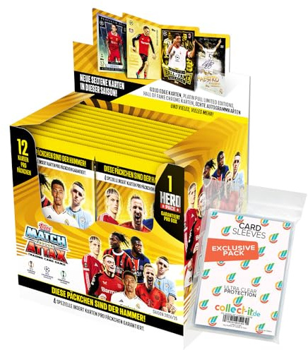 Bundle mit Match Attax Champions League 2024/25 - Trading Cards - 1 Display (24 Booster) + Exklusive Collect-it Hüllen