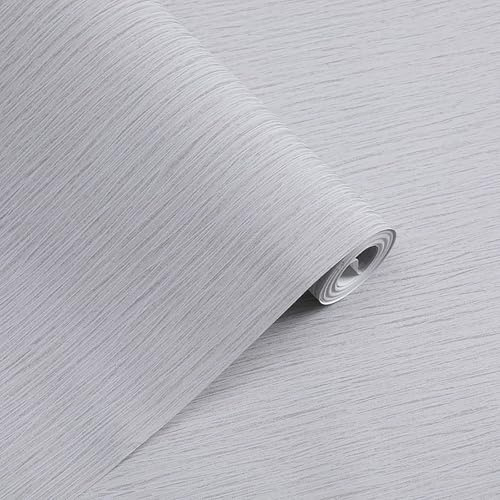 Pamatio Light Grey Plain Textured Wallpaper, Mix Striped Feature Wall Paper, Non-Wove, for Bedroom Living Room TV Background Hallway Modern Wall Decor, 53cmx950cm