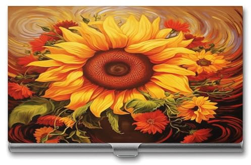 LYDSKGEQ Visitenkartenetui, Visitenkartenhalter für Damen und Herren, geeignet für jeden geschäftlichen Anlass, Sonnenblumen-Ölgemälde, Druck, Visitenkartenbox