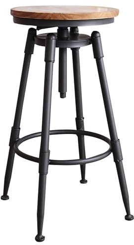 Generic Barhocker, Vintage Industrieller Barhocker 360° Drehstuhl Metall Fuß Und Holz Oberfläche Sitz