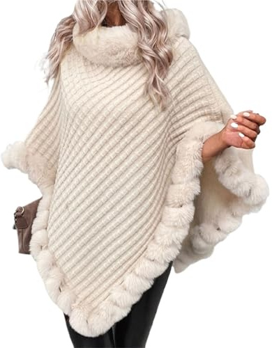 QUgaoSAN 1 x Pullover à carreaux, cape, manteau, pour femme, automne, hiver, poncho en tricot, cape pour voyage, loisirs, fête, écharpe, beige, Length 80-100cm