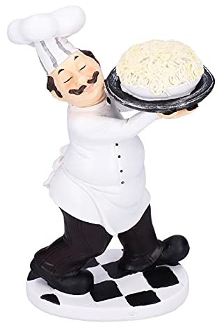 HUAOSN Chef Figurine for Kitchen Decor, Italian Chef Holding A Plate of Pasta Figurines, Mini Chef Shape Decoration for Home Restaurant Cake Shop Decoration