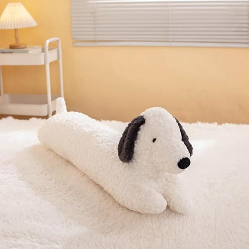 Dekorativer Zugluftstopper, 90 cm, für Tür und Fenster, Geräuschblocker in Schlangenform, für unten an der Tür, mit Schlaufen zum Aufhängen (weißer Hund, 90 cm)