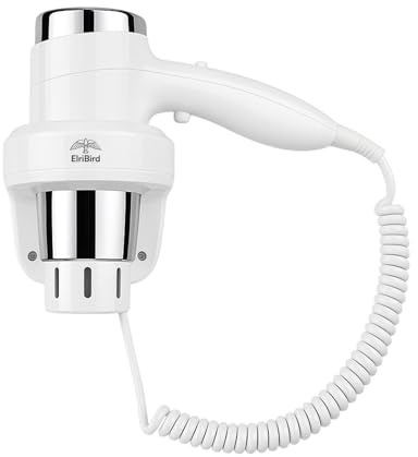 Secador de pelo de pared de 1600 W para hoteles – compacto, seguro, con protección contra sobrecalentamiento, ideal para hoteles, spas, gimnasios y centros de bienestar ElriBird