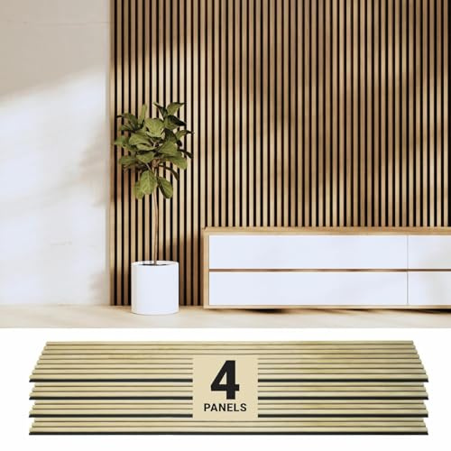 Wood Panels for Wall - Oak Acoustic Wall Panels - 4PK Wall Wood Panels - 94.49” x 12 - Soundproof Wall Panels for Decor - Acoustic Slat Wood Wall Panels for Interior Decoration of Walls (Oak) (Oak)