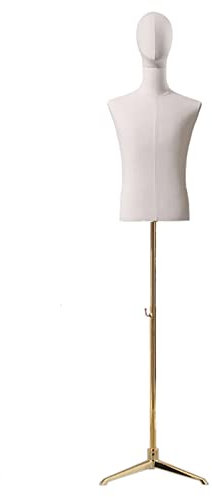 GLJTUO Weißes Männliches Dummy-Modell, Halbkörper-Mannequin-Torso Mit Stoffkopf, Mit Verstellbarem Metallständer Zur Präsentation Von Herrenhemden, T-Shirts Und Anzügen, Einf,Tripod Stand-No arms
