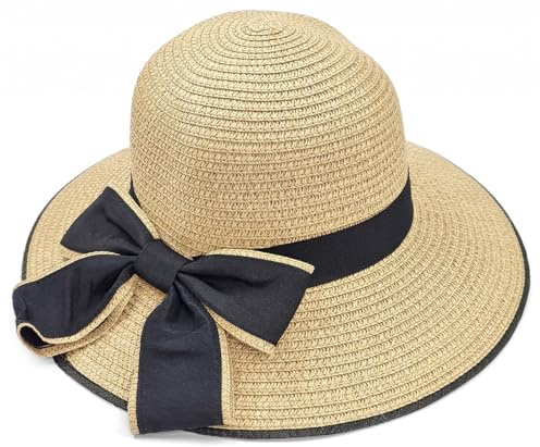 RUIXIA Chapeau de Paille pour Fille Chapeau de Soleil Large Bord avec Décoration de Nœud Papillon Bonnet de Soleil Pliable d'été pour Plage Voyage Randonée 3-8 Ans