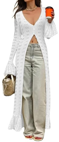 NRTHYE Cardigan lungo da donna, lavorato a maglia, con bottoni, scava fuori, elegante spolverino, maglioni, coprire, maxi abito