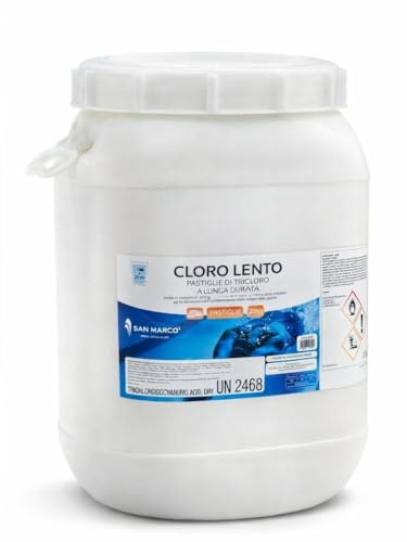 San Marco tricloro in pastiglie per piscina a lento rilascio, cloro lento e costante per una disinfezione continua, disponibile in formato da 5,10,25 kg. (25 kg)