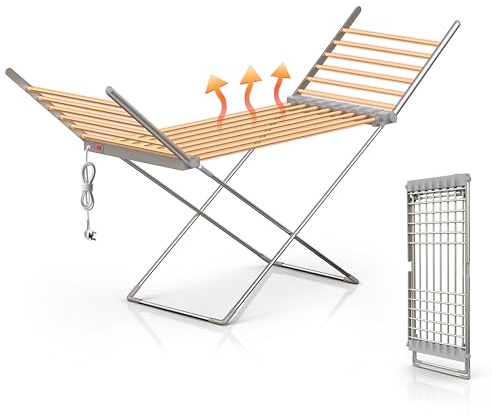 ​​Innotic Heated Clothes Airer |Foldable Heated Clothes Dryer | Electric Clothes Dryer |8-Hour Drying Indoors, 230W | 20 Bars | 145x52x93cm | Silver​
