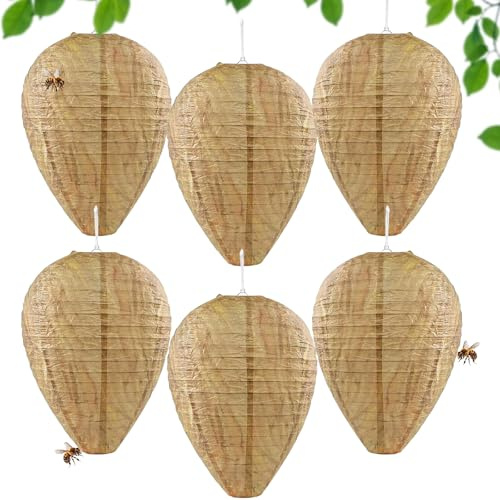 6 Pièces Leurre de Nid de Guêpe, Faux nid de guêpes Suspendu, Nid de guêpes Artificiel, Wasp Nest Decoy Hanging Fake Wasp Nest, Convient Aux Jardins Domestiques Et Extérieurs