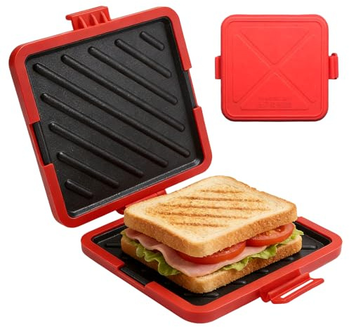 Microwave Toastie Maker Non-Stick, Microwave Toastie Sandwich Maker Dishwasher Safe, Toasted Sandwich Maker1Toasties Sandwich Maker for Crunchy Sandwiches, Paninis and Fried Eggs (Red)