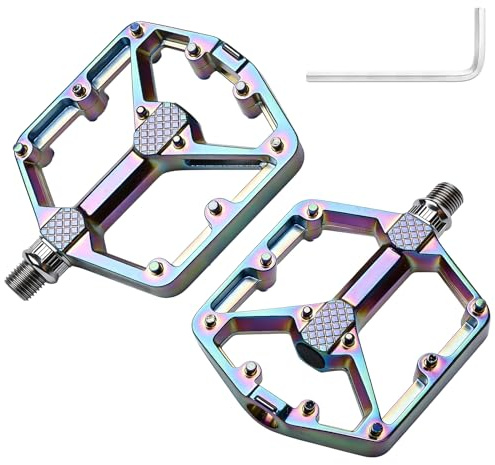 Pedale Velo, 100 × 125 × 25 mm Pedale VTT, Pédale Pliante, Pédales pour Vélo pour BMX, MTB Trekking VéLo de Route Alliage d'aluminium, Arc-en-Ciel, Pédales Antidérapantespour VTT