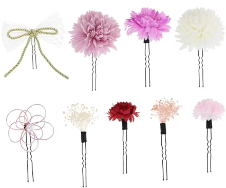 ABOOFAN Horquillas Pelo Japonesas Flores Artificiales Moradas, Palillos Cabello Estilo Tradicional, Accesorio para Bodas y Fiestas Formales, Set de 1 Juego