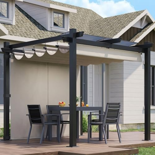 JUMMICO Aluminium-Pavillon, 3 × 3 m, mit Verstellbarer Aluminium-Markise und seitlichen Sonnensegel, für Terrasse und Garten, schützt vor Sonne und Regen, langlebig, Beige