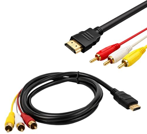 1.5m HDMI to RCA Cable, 1080P/720P AV Composite Video Audio Cable, Male to Male Converter, Plug & Play HDMI to RCA Converter for HDTV, DVD Player, Projector, Older TVs (No Signal Conversion Needed)