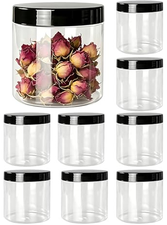 LLHONG 8 Pack 500ML PET Storage Jars With Lids, Clear Jam Jars | with Screw Lids | Refillable Containers | Kitchen Food Storage Jar | Round Leak Proof Jar | for Spice Cosmetics Containers