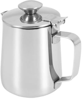 Milk Frothing Pitcher, Brocca for schiuma di latte in acciaio inossidabile con coperchio. Brocca for tazza di crema for caffè espresso, cappuccino
