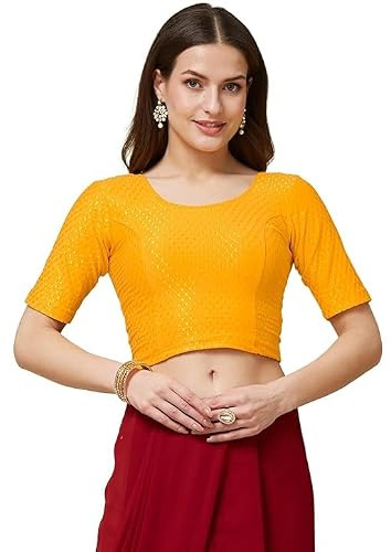 SEEANS Cotton Fabric Readymade Full Stretchable Blouse for Women (Yellow, 36 to 40 Bust)