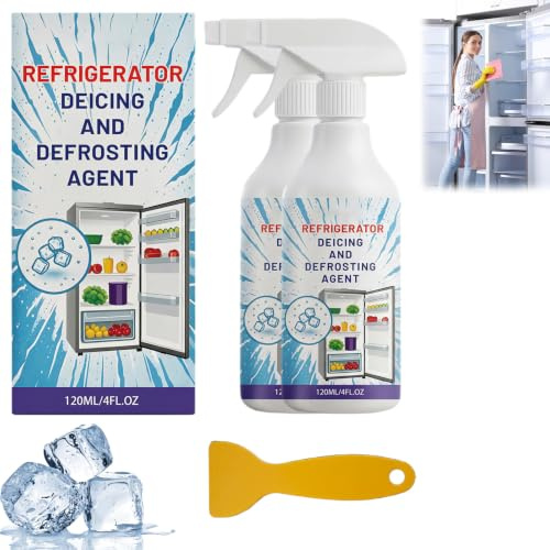 2 Botellas Spray Descongelante Congelador, Espray Descongelante Para Congelador, Fácil De Descongelar,Eliminación de Hielo para Congelador, para Ventanas, Parabrisas, Refrigerador, Auto, Casa, Dormit