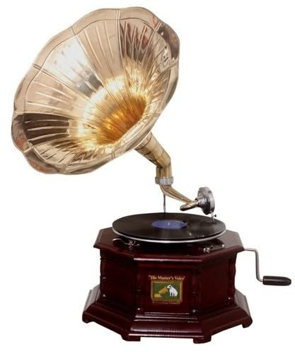 Replica Grammofono Player 78 rpm Hex fonografo Ottone Horn HMV Vintage Wind up