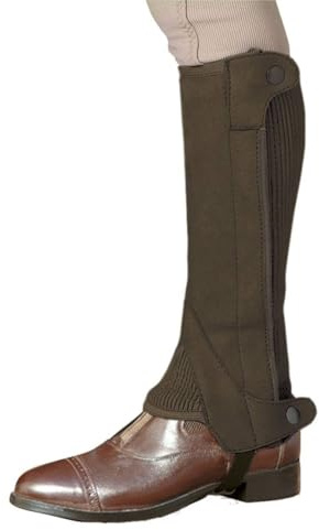 Ovation Women's Elite Amara Ribbed Half Chaps - Equestrian Horse Riding Protective Legwear with Contoured Stretch Panels, Dirt-Resistant Zipper, Snap Closures & Reinforced Calf, Dark Brown, X-Large