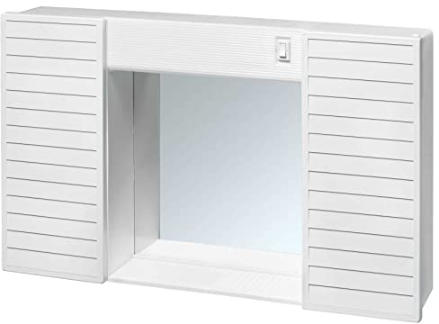 Negrari Specchiera Specchio Pensile Simpaty Mobile Mobiletto Bagno Lavanderia Contenitore Ante Sospeso PVC Plastica Resina Interno Esterno Bianco Luce Interruttore 58x37x12cm L58 P12 H37 CM Economico