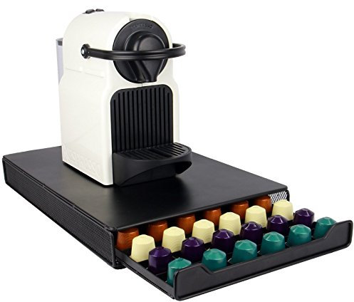 60 Pod Coffee Drawer Organizer | Nespresso Compatible Black Capsule Storage with Sliding Drawer | Coffee Machine Stand | Non Slip Feet | Kitchen Counter Storage | M&W