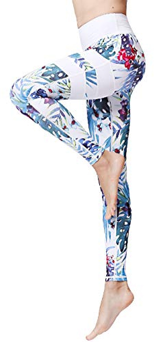 FLYILY Tryckta yogabyxor dam hög midja gym sport leggings magkontroll löpning träning kompression tights stretchmönstrade leggings, Viteleaf, L