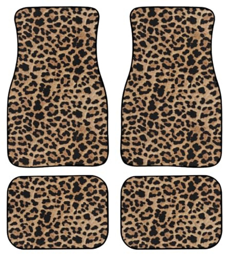 Leopard Auto & Auto Fußmatten Damen Herren 4-teiliges komplettes Set Allwetter Universal Vorne & Hinten Auto Bodenmatte Fit für SUV Limousine LKW Van