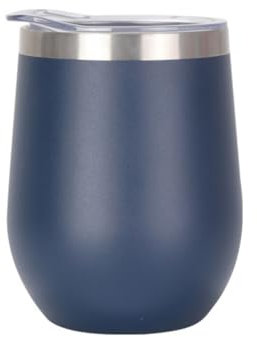 Gteller 12 oz in acciaio inossidabile bicchiere di vino senza stelo con coperchio, doppia parete isolato tazza da viaggio perfetto per vino, caffè, bevande, champagne, cocktail (blu)