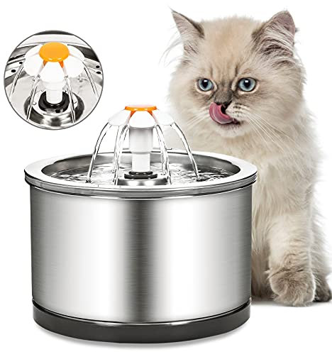 Diealles Shine Fuente para Gatos, 2,5 L, Bebedero Muy Silenciosa, Acero Inoxidable con Iluminación Nocturna y Filtros