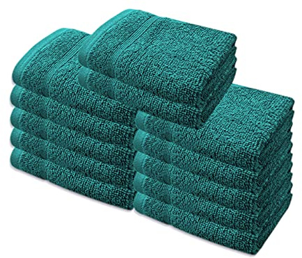 A & B TRADERS Premium Cotton Face Cloths Flannels Washcloth 12-Pack 500 GSM Ring Spun Soft Absorbent 30 x 30cm Towels (Teal)