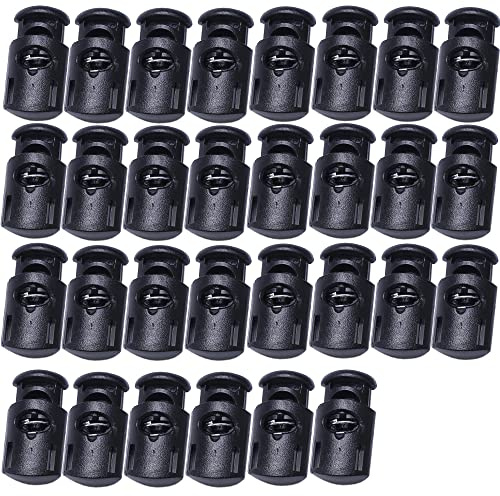 J.CARP Kordelstopper aus Kunststoff, mit Federverschluss, Einzelloch, elastische Kordel, passend für Kordelzüge, Taschen, Schnürsenkel, Kleidung, Paracord-Gewebe und mehr (30 Stück, schwarz)