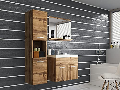 PIASKI Conjunto de Muebles de baño Montreal, Juego de Muebles baño pequeño, Lavabo Incluido, Distintos Colores (Madera Wotan)