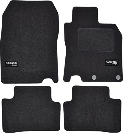 J&J AUTOMOTIVE | Logo Tailored Black floor Car Mats for Qashqai J11 2014-2021 4pcs, Carpet mat, Anti slip backing, Heel pad, Fixings & 2 logos included
