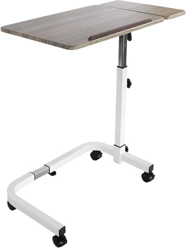KMINA Table de Lit Médicale à Roulette Réglable en Hauteur et en Largeur, Blanc, Table Roulante pour Lit Médicalisé, Plateau Inclinable en Forme de C
