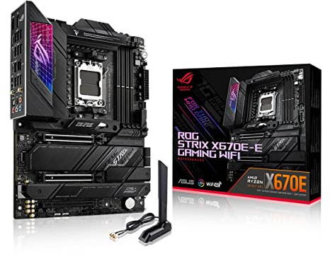 ASUS ROG Strix X670E-E Gaming WiFi 6E Socket AM5(LGA 1718) Ryzen 7000 ATX Gaming Motherboard(18+2 Power Stages,PCIe® 5.0, DDR,4xM.2 Slots,USB 3.2 Gen 2x2, WiFi 6E,PCIe Slot Q-Release, M.2 Q-Latch)