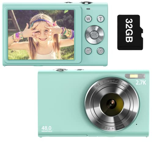 Digitalkamera 1520P Fotokamera Autofokus 48MP Fotoapparat mit 32GB Karte Vlogging Kamera 2.8 LCD Bildschirm 16X Digitalzoom Kompaktkamera für Teenager, Studenten,Mädchen, Jungen