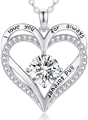 LOUISA SECRET Kette Damen Forever Love Herz Anhänger 925 Sterling Silber Geburtsstein Rosegold Halskette für Damen Valentinstag Weihnachten Geburtstag Schmuck Geschenk für Frauen Mama Frau Freundin