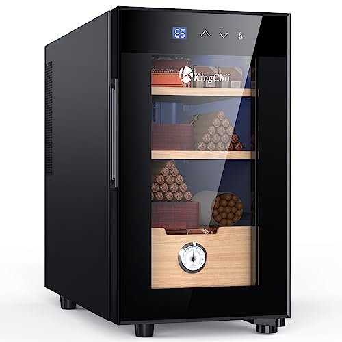KingChii 23L Elektrische Zigarren Humidors Temperaturregelungssystem, Kühlung & Heizung Humidor Schrank mit Spanischen Zedernholzregalen & Hygrometer, Vatertagsgeschenke für Männer (3 Schichten 150