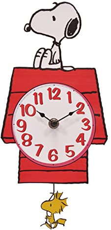 Mark Feldstein & Associates Peanuts Snoopy's Dog House with Woodstock Pendulum Pal Wall Clock, 12 Inch