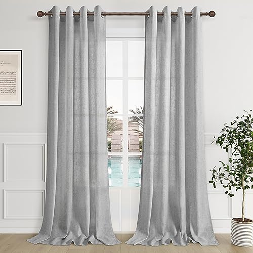 Aersas Light Grey Linen Curtains 84 Inch Length for Living Room Set of 2 Grommet Light Filtering Linen Drapes Modern Farmhouse Ash Dove Heather Gray Semi Sheer Curtain Panels 84 Inches Long