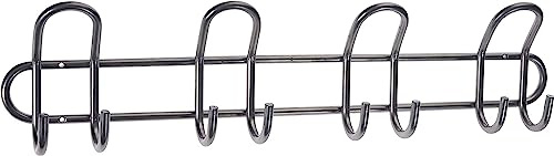 stabile Garderobe mit Hakenleiste | Wandgarderobe | Kleiderhaken massive Garderobenleiste Wand Tür | schlichte Flurgarderobe aus Edelstahl Metall 40 bis 55 cm | 6 bis 8 Haken (55cm Garderobe 8 Haken)