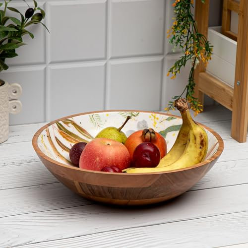 Anko 11 Large Waluwin Wooden Bowl | Designer Acacia Wood Salad Utensil with Enamel Oil Finish for Fruits, Vegetable, Snacks, Dough Making| Mixing & Serving Bowl for Kitchen, Dining, Restaurants