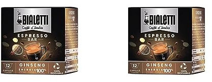 Bialetti Caffè d'Italia, Box 12 Capsule, Ginseng, Compatibili con Macchine Bialetti sistema chiuso, 100% Alluminio (Confezione da 2)