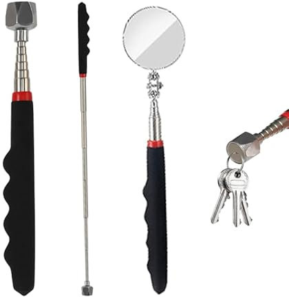 Stabmagnet bis zu 7,2kg(16lb) Teleskop Magnetstab Maximale Lengte 80cm,Runder Inspektionsspiegel Teleskopspiegel,Geocaching Zubehör,Faltbarer Einziehbarer Runder Teleskopspiegel Magnetstab