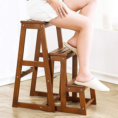 CATANK Taburete de Escalera, Taburete de Madera Maciza Taburete de escalón Banco Alto para el hogar Banco de Zapatos de Doble Uso Taburete Plegable multifunción Silla de Escalera Escalera